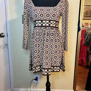 London Times Geometric Floral Long Sleeve Dress